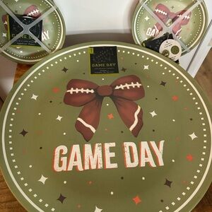 NEW 2 Football Bow Melamine Platters With 2 Sets Of App Plates Cute Taylor Swift